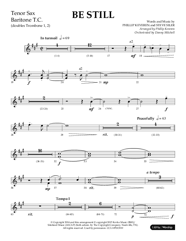 Be Still (Choral Anthem SATB) Tenor Sax/Baritone T.C. (Lifeway Choral / Arr. Phillip Keveren / Orch. Danny Mitchell)