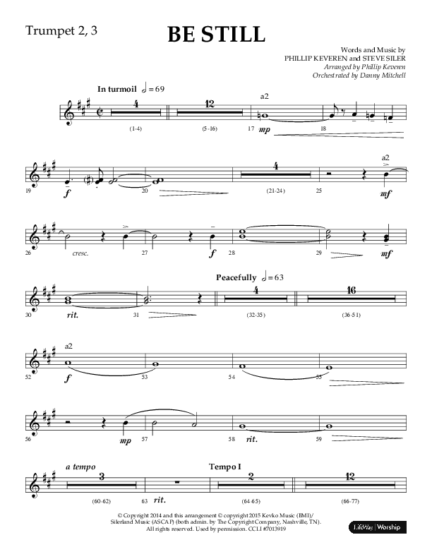 Be Still (Choral Anthem SATB) Trumpet 2/3 (Lifeway Choral / Arr. Phillip Keveren / Orch. Danny Mitchell)