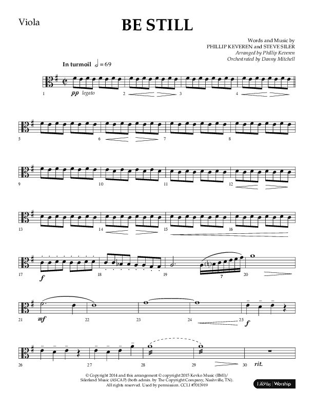 Be Still (Choral Anthem SATB) Viola (Lifeway Choral / Arr. Phillip Keveren / Orch. Danny Mitchell)