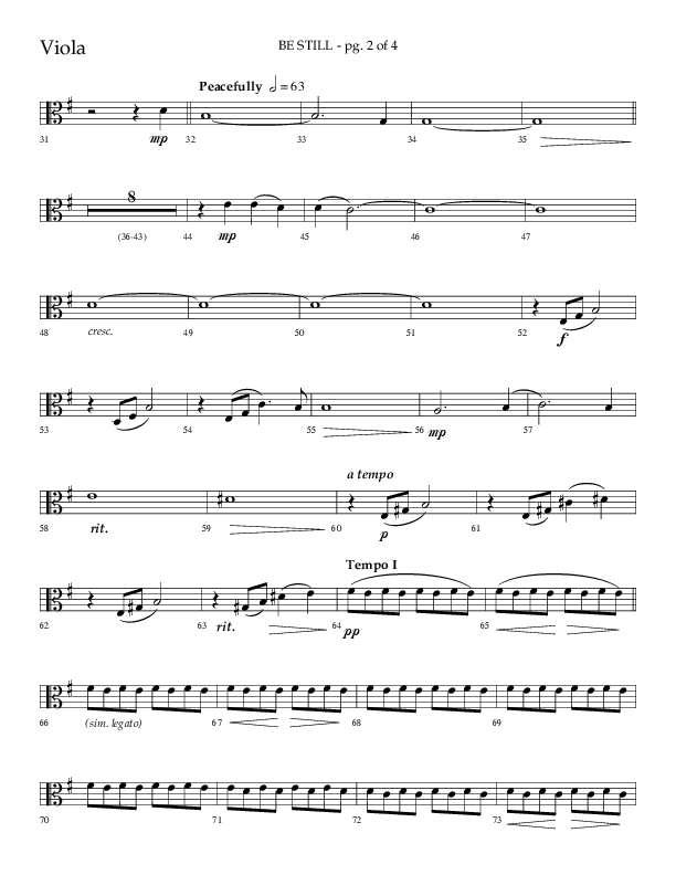 Be Still (Choral Anthem SATB) Viola (Lifeway Choral / Arr. Phillip Keveren / Orch. Danny Mitchell)
