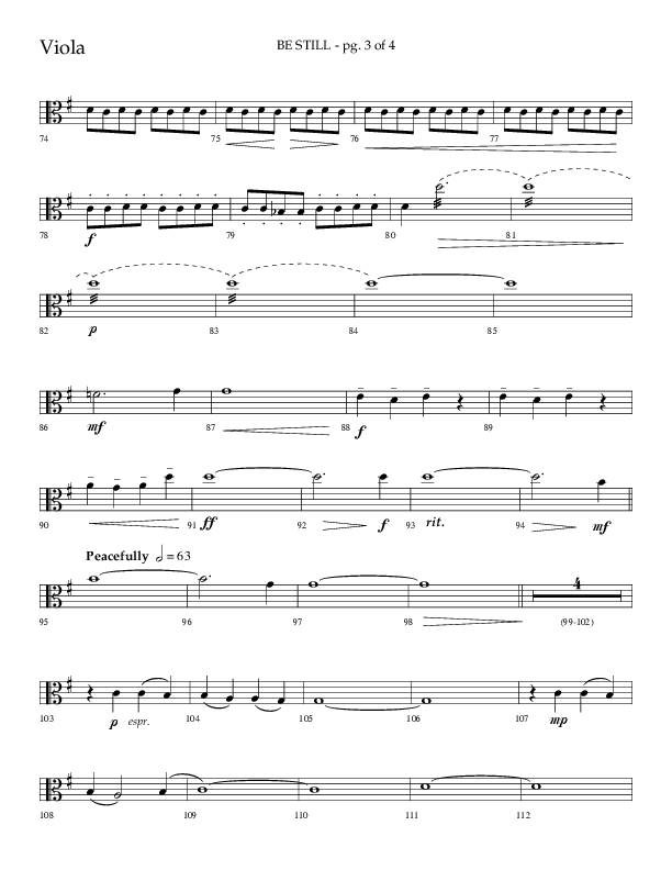 Be Still (Choral Anthem SATB) Viola (Lifeway Choral / Arr. Phillip Keveren / Orch. Danny Mitchell)