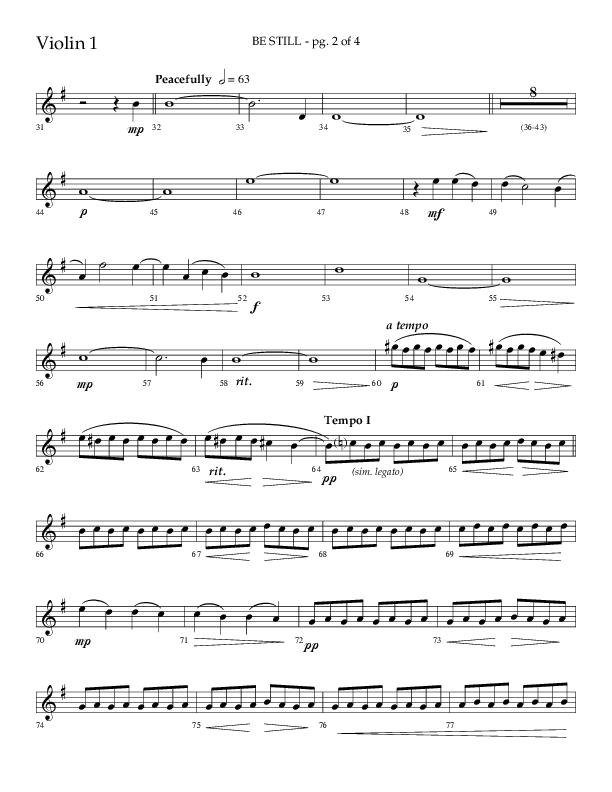 Be Still (Choral Anthem SATB) Violin 1 (Lifeway Choral / Arr. Phillip Keveren / Orch. Danny Mitchell)