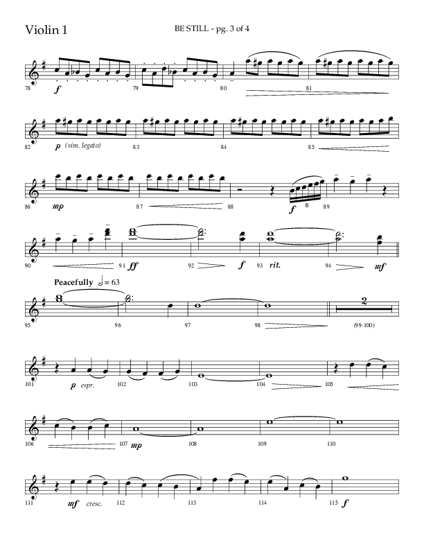 Be Still (Choral Anthem SATB) Violin 1 (Lifeway Choral / Arr. Phillip Keveren / Orch. Danny Mitchell)