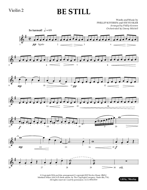 Be Still (Choral Anthem SATB) Violin 2 (Lifeway Choral / Arr. Phillip Keveren / Orch. Danny Mitchell)