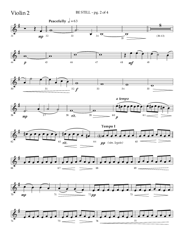 Be Still (Choral Anthem SATB) Violin 2 (Lifeway Choral / Arr. Phillip Keveren / Orch. Danny Mitchell)