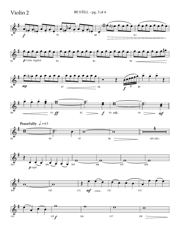 Be Still (Choral Anthem SATB) Violin 2 (Lifeway Choral / Arr. Phillip Keveren / Orch. Danny Mitchell)