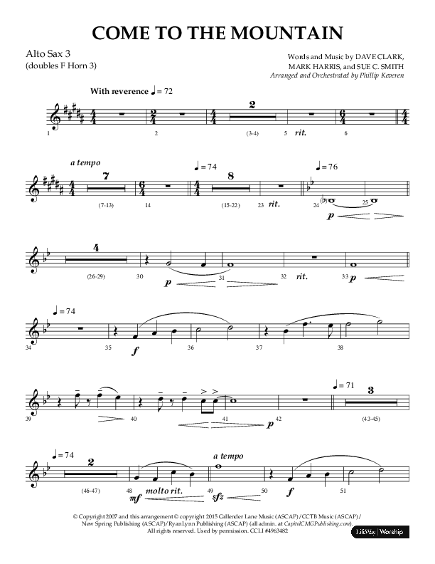 Come To The Mountain (Choral Anthem SATB) Alto Sax (Lifeway Choral / Arr. Phillip Keveren)