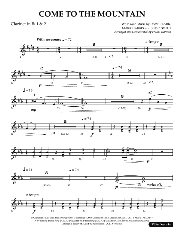 Come To The Mountain (Choral Anthem SATB) Clarinet 1/2 (Lifeway Choral / Arr. Phillip Keveren)