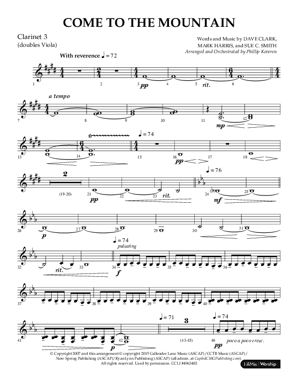 Come To The Mountain (Choral Anthem SATB) Clarinet 3 (Lifeway Choral / Arr. Phillip Keveren)