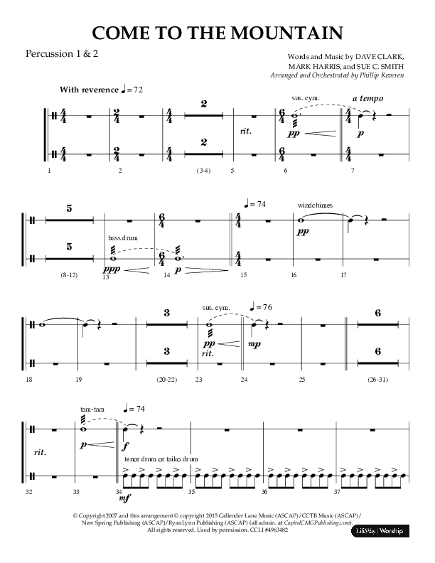 Come To The Mountain (Choral Anthem SATB) Percussion 1/2 (Lifeway Choral / Arr. Phillip Keveren)
