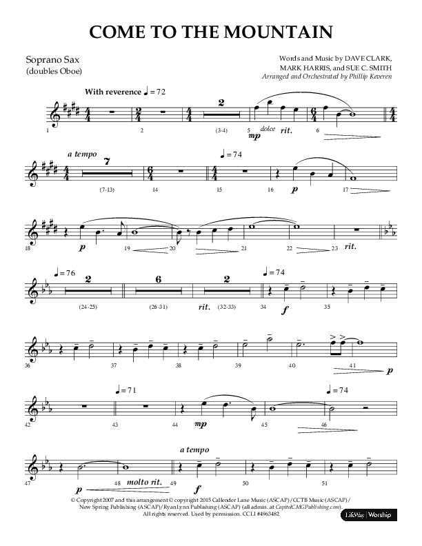 Come To The Mountain (Choral Anthem SATB) Soprano Sax (Lifeway Choral / Arr. Phillip Keveren)