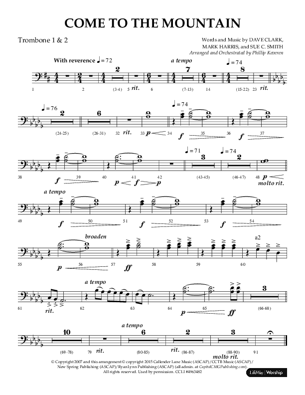 Come To The Mountain (Choral Anthem SATB) Trombone 1/2 (Lifeway Choral / Arr. Phillip Keveren)