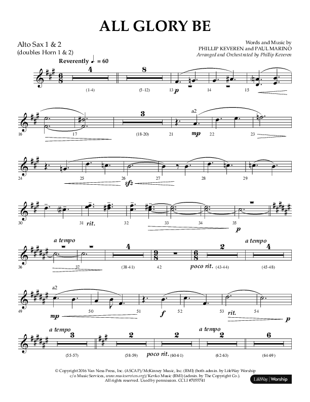 All Glory Be (Choral Anthem SATB) Alto Sax 1/2 (Lifeway Choral / Arr. Phillip Keveren)