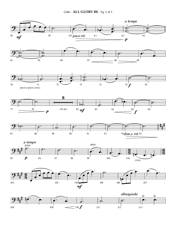 All Glory Be (Choral Anthem SATB) Cello (Lifeway Choral / Arr. Phillip Keveren)