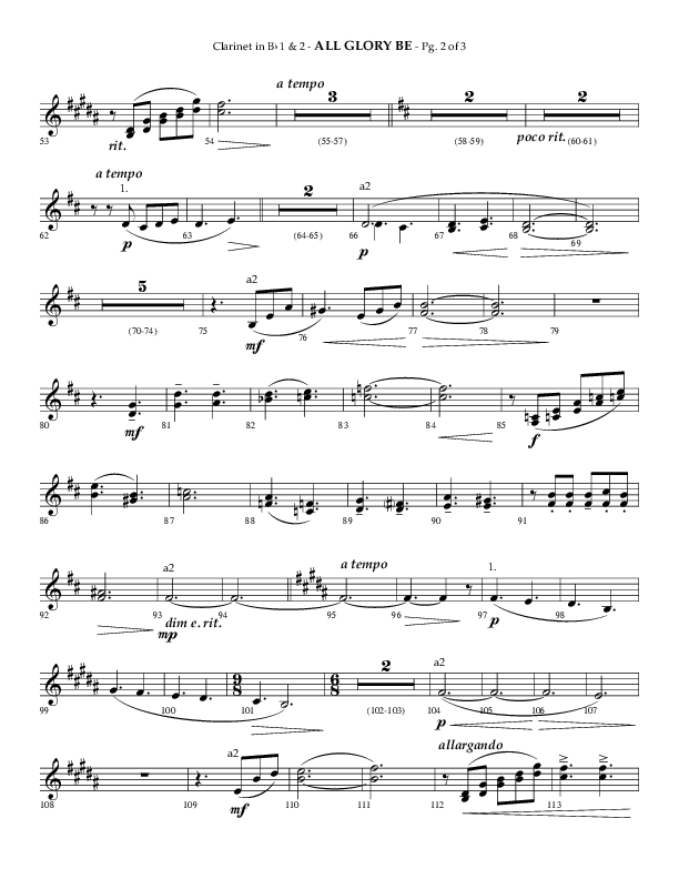 All Glory Be (Choral Anthem SATB) Clarinet 1/2 (Lifeway Choral / Arr. Phillip Keveren)