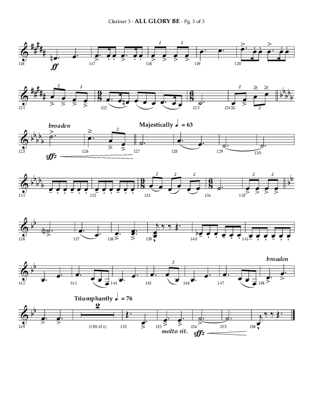 All Glory Be (Choral Anthem SATB) Clarinet 3 (Lifeway Choral / Arr. Phillip Keveren)