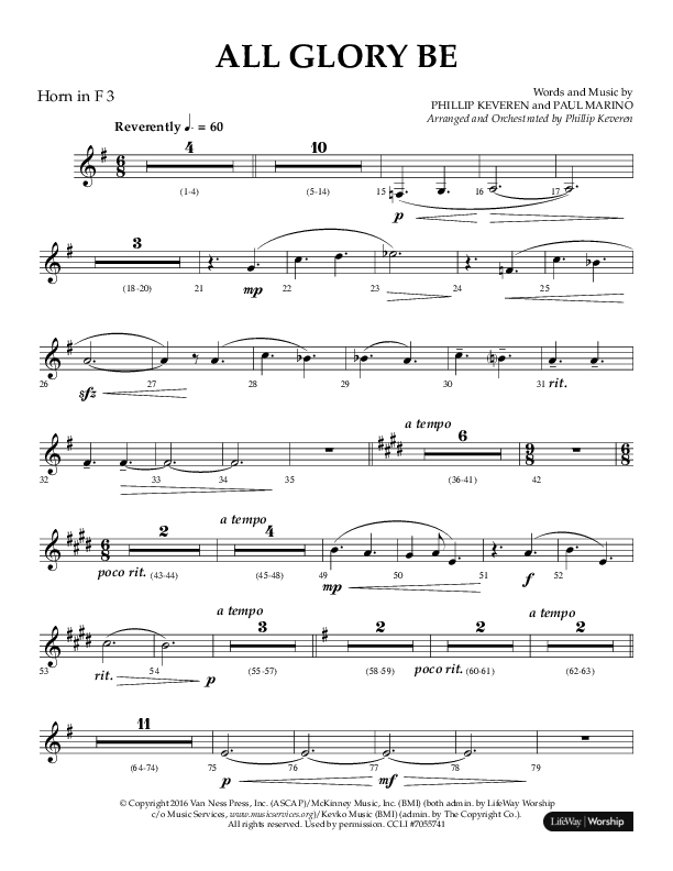 All Glory Be (Choral Anthem SATB) French Horn 3 (Lifeway Choral / Arr. Phillip Keveren)