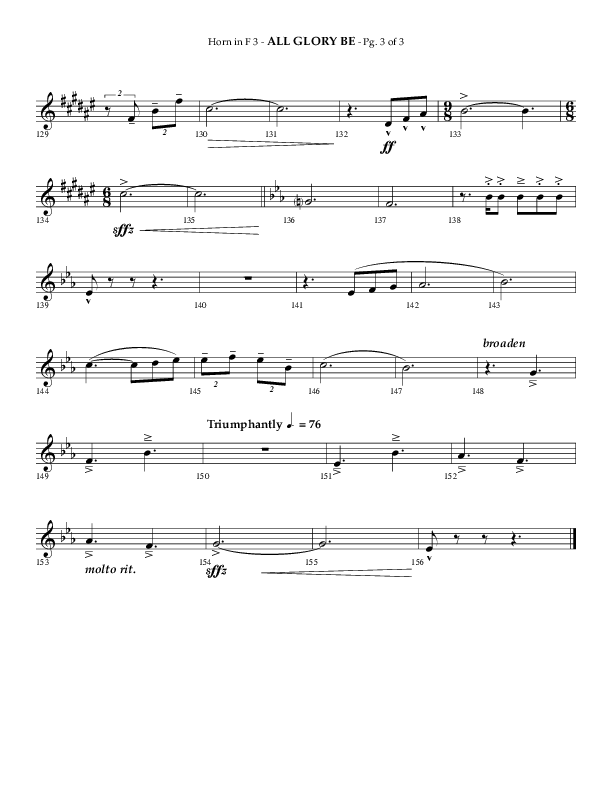 All Glory Be (Choral Anthem SATB) French Horn 3 (Lifeway Choral / Arr. Phillip Keveren)
