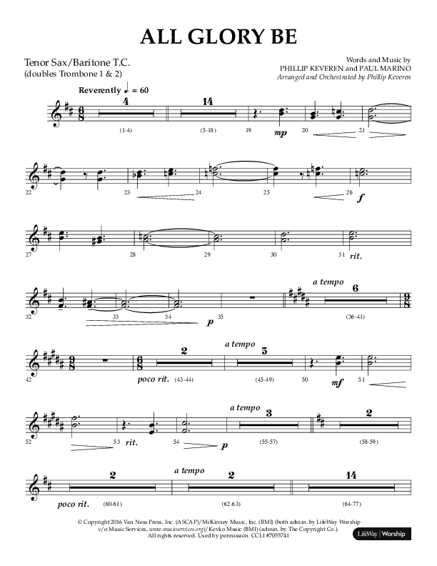 All Glory Be (Choral Anthem SATB) Tenor Sax/Baritone T.C. (Lifeway Choral / Arr. Phillip Keveren)