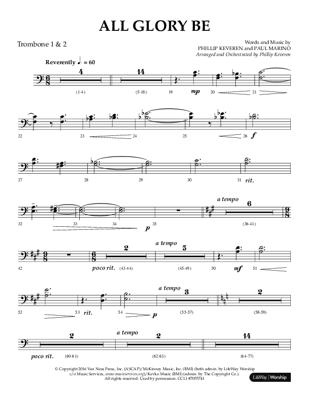 All Glory Be (Choral Anthem SATB) Trombone 1/2 (Lifeway Choral / Arr. Phillip Keveren)