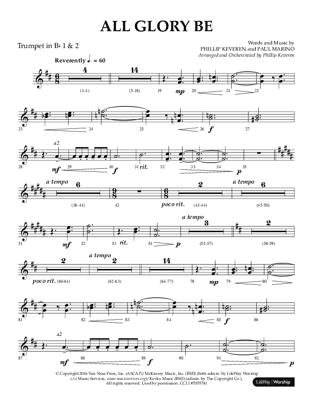 All Glory Be (Choral Anthem SATB) Trumpet 1,2 (Lifeway Choral / Arr. Phillip Keveren)