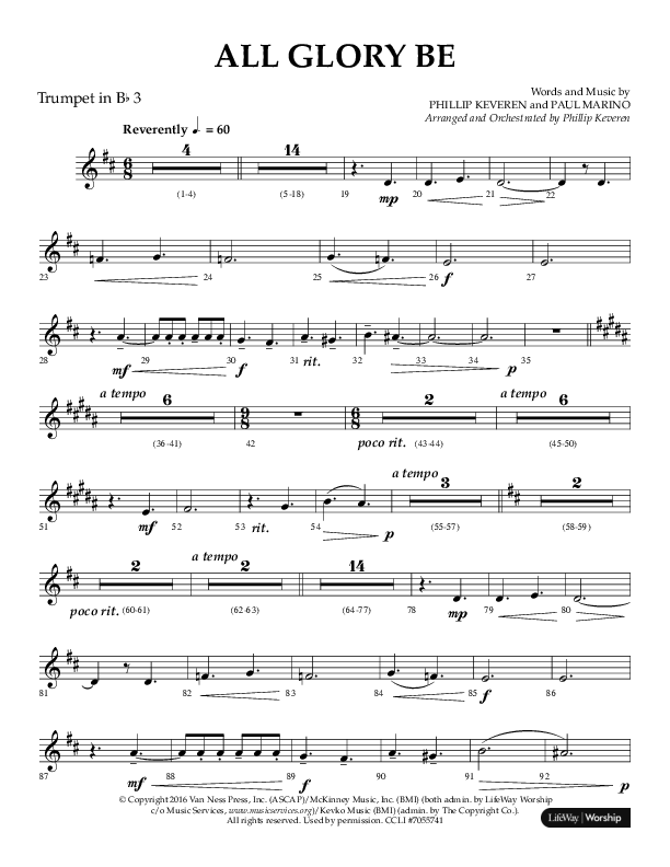 All Glory Be (Choral Anthem SATB) Trumpet 3 (Lifeway Choral / Arr. Phillip Keveren)
