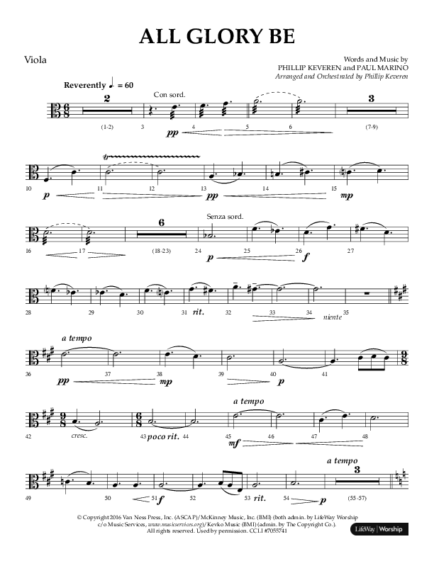 All Glory Be (Choral Anthem SATB) Viola (Lifeway Choral / Arr. Phillip Keveren)