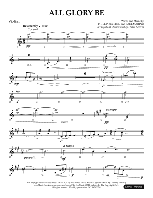 All Glory Be (Choral Anthem SATB) Violin 1 (Lifeway Choral / Arr. Phillip Keveren)