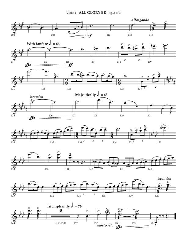 All Glory Be (Choral Anthem SATB) Violin 1 (Lifeway Choral / Arr. Phillip Keveren)