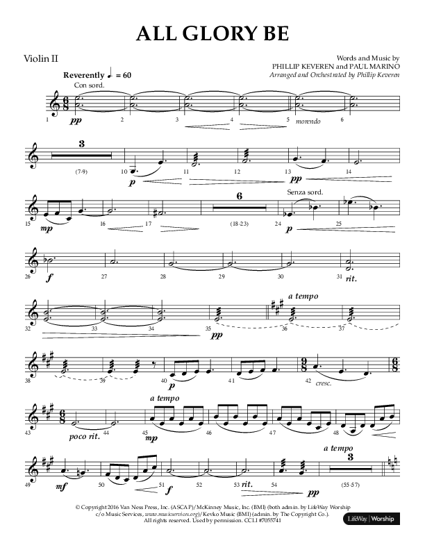 All Glory Be (Choral Anthem SATB) Violin 2 (Lifeway Choral / Arr. Phillip Keveren)