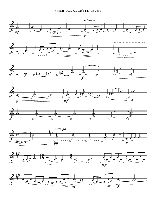 All Glory Be (Choral Anthem SATB) Violin 2 (Lifeway Choral / Arr. Phillip Keveren)