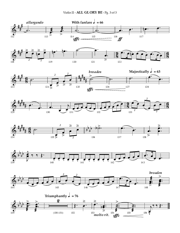 All Glory Be (Choral Anthem SATB) Violin 2 (Lifeway Choral / Arr. Phillip Keveren)