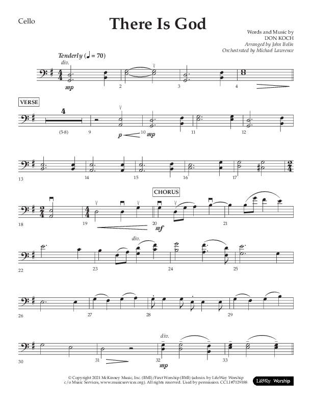 There Is God (Choral Anthem SATB) Cello (Arr. John Bolin / Lifeway Choral / Orch. Michael Lawrence)