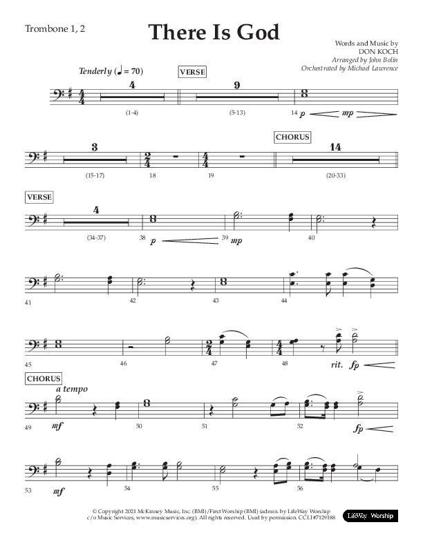 There Is God (Choral Anthem SATB) Trombone 1/2 (Arr. John Bolin / Lifeway Choral / Orch. Michael Lawrence)