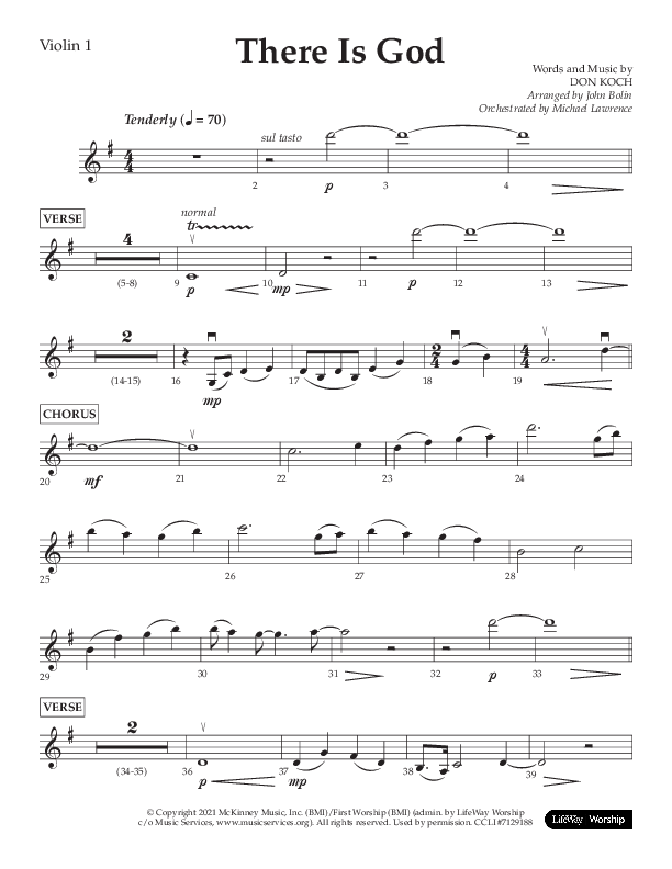 There Is God (Choral Anthem SATB) Violin 1 (Arr. John Bolin / Lifeway Choral / Orch. Michael Lawrence)