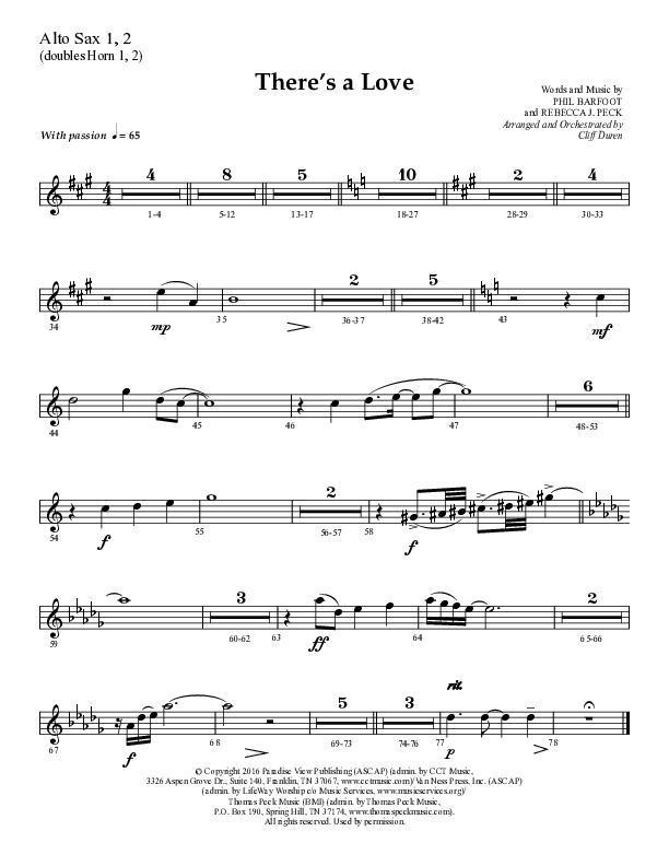 There's A Love (Choral Anthem SATB) Alto Sax 1/2 (Lifeway Choral / Arr. Cliff Duren)