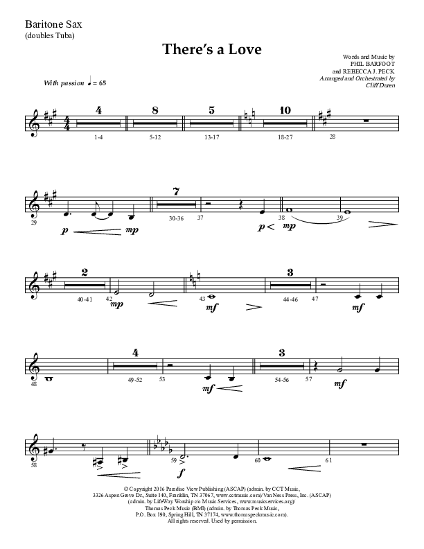 There's A Love (Choral Anthem SATB) Bari Sax (Lifeway Choral / Arr. Cliff Duren)