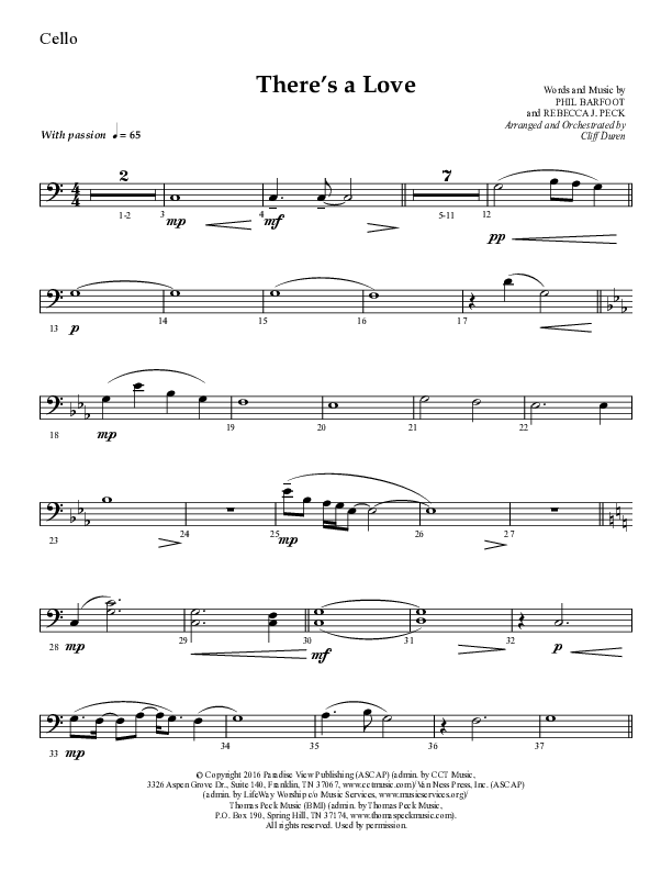There's A Love (Choral Anthem SATB) Cello (Lifeway Choral / Arr. Cliff Duren)