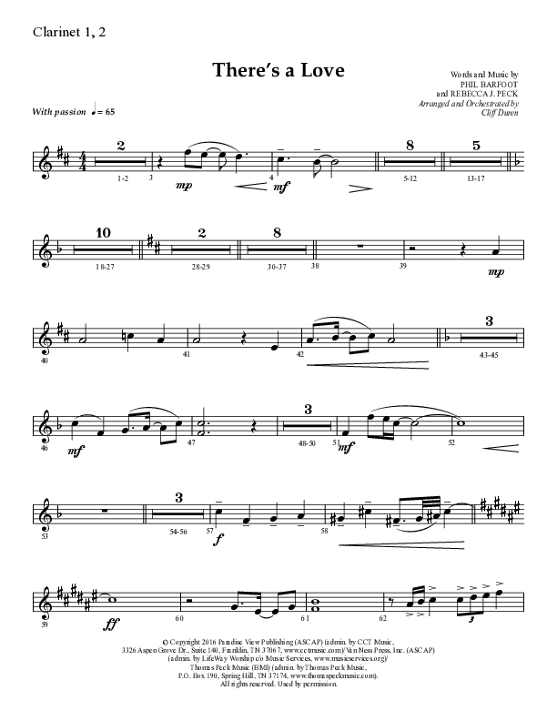 There's A Love (Choral Anthem SATB) Clarinet 1/2 (Lifeway Choral / Arr. Cliff Duren)