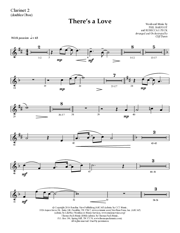 There's A Love (Choral Anthem SATB) Clarinet (Lifeway Choral / Arr. Cliff Duren)