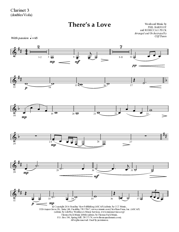 There's A Love (Choral Anthem SATB) Clarinet (Lifeway Choral / Arr. Cliff Duren)