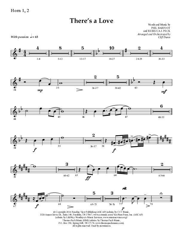 There's A Love (Choral Anthem SATB) French Horn 1/2 (Lifeway Choral / Arr. Cliff Duren)