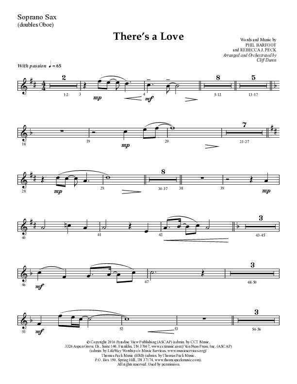There's A Love (Choral Anthem SATB) Soprano Sax (Lifeway Choral / Arr. Cliff Duren)