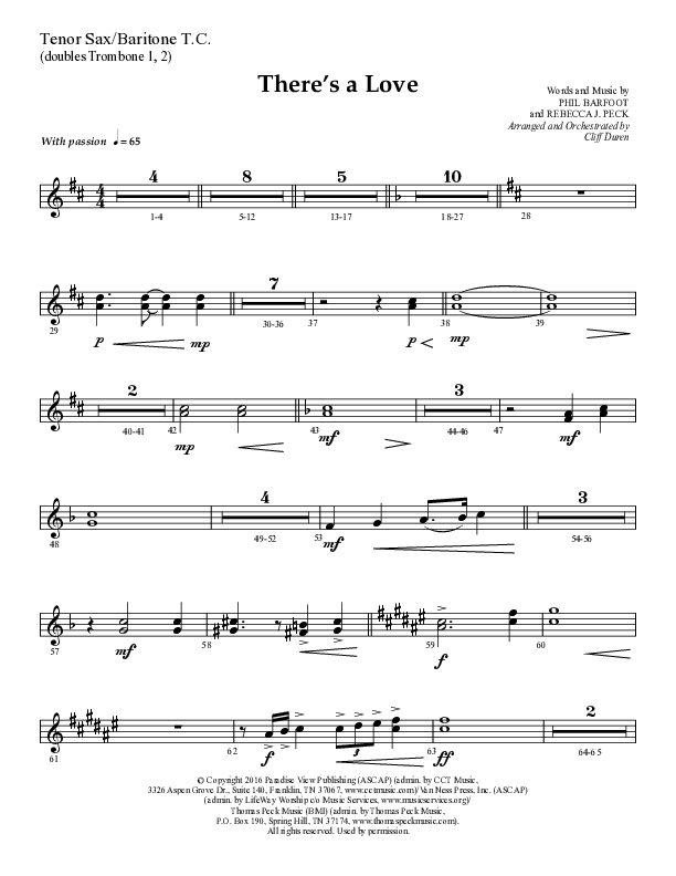 There's A Love (Choral Anthem SATB) Tenor Sax/Baritone T.C. (Lifeway Choral / Arr. Cliff Duren)