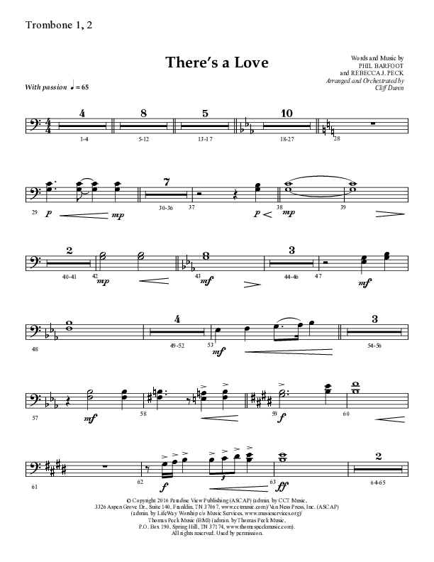 There's A Love (Choral Anthem SATB) Trombone 1/2 (Lifeway Choral / Arr. Cliff Duren)