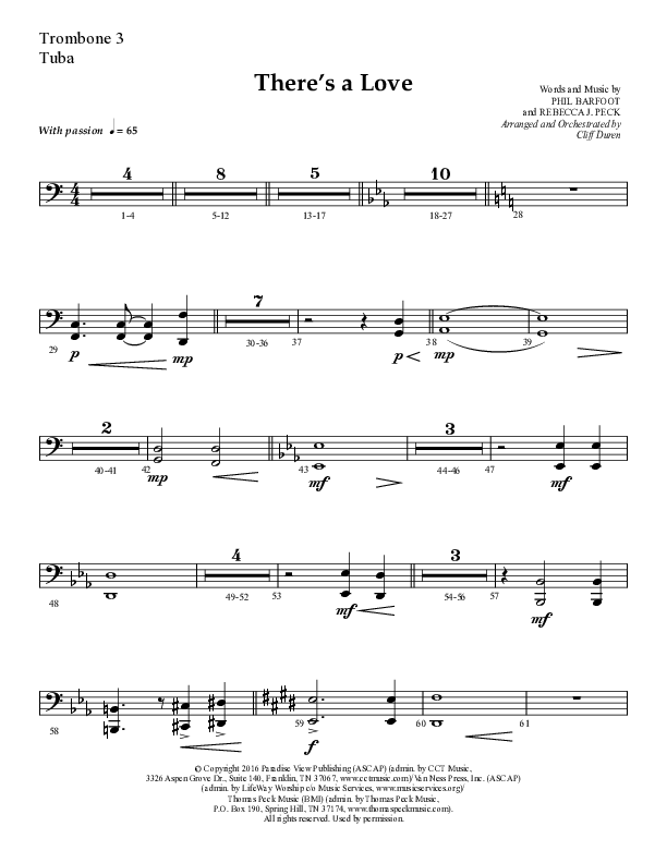 There's A Love (Choral Anthem SATB) Trombone 3/Tuba (Lifeway Choral / Arr. Cliff Duren)