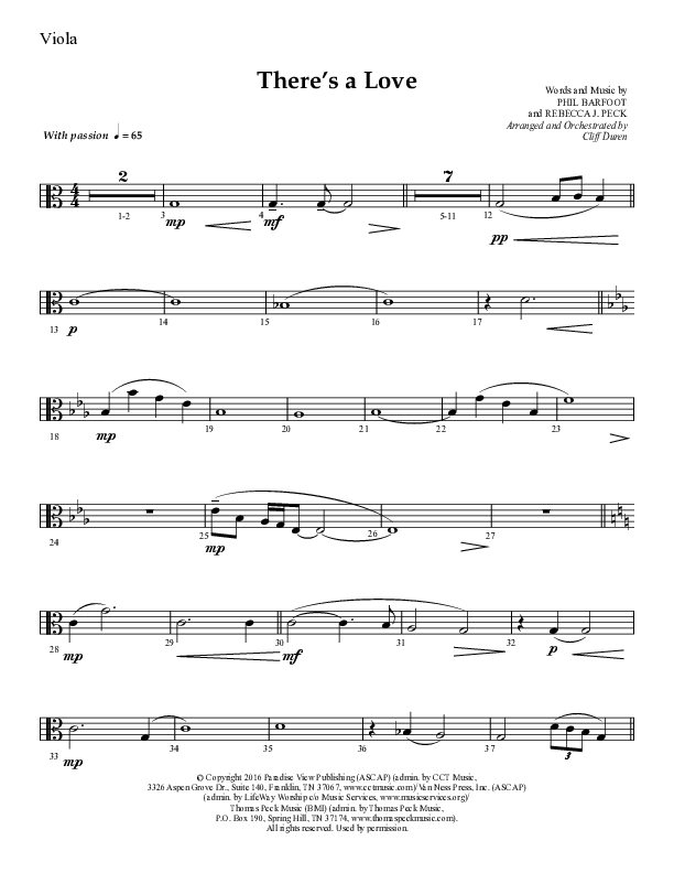 There's A Love (Choral Anthem SATB) Viola (Lifeway Choral / Arr. Cliff Duren)