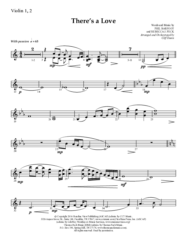 There's A Love (Choral Anthem SATB) Violin 1/2 (Lifeway Choral / Arr. Cliff Duren)