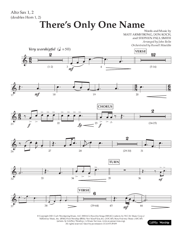 There's Only One Name (Choral Anthem SATB) Alto Sax 1/2 (Lifeway Choral / Arr. John Bolin / Orch. Russell Mauldin)