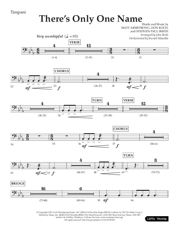 There's Only One Name (Choral Anthem SATB) Timpani (Lifeway Choral / Arr. John Bolin / Orch. Russell Mauldin)